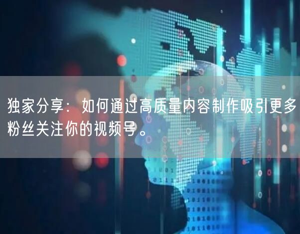 独家分享：如何通过高质量内容制作吸引更多粉丝关注你的视频号。