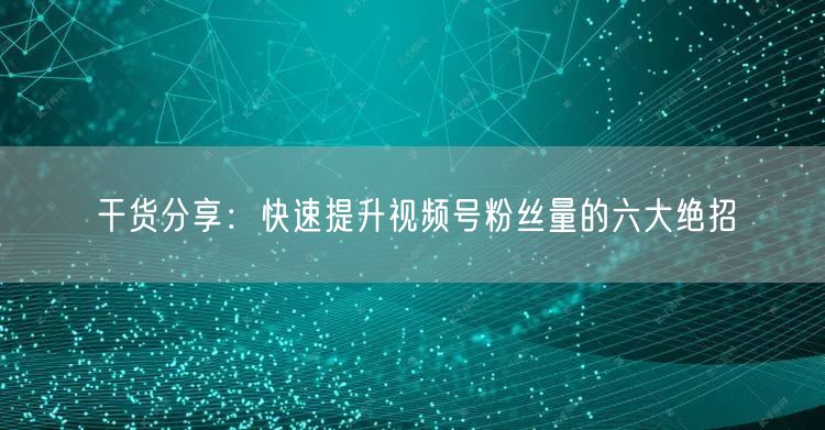 干货分享：快速提升视频号粉丝量的六大绝招