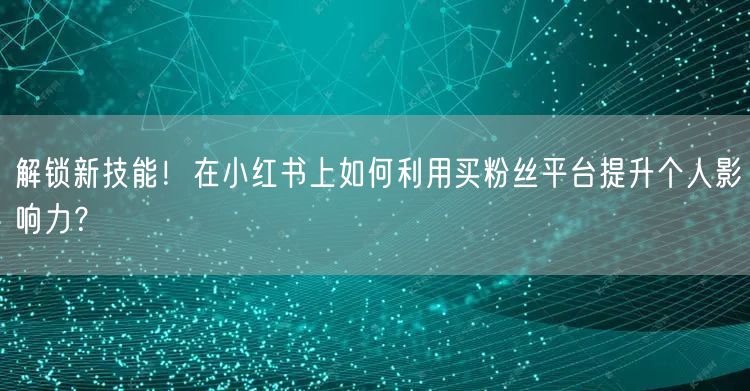 解锁新技能！在小红书上如何利用买粉丝平台提升个人影响力？