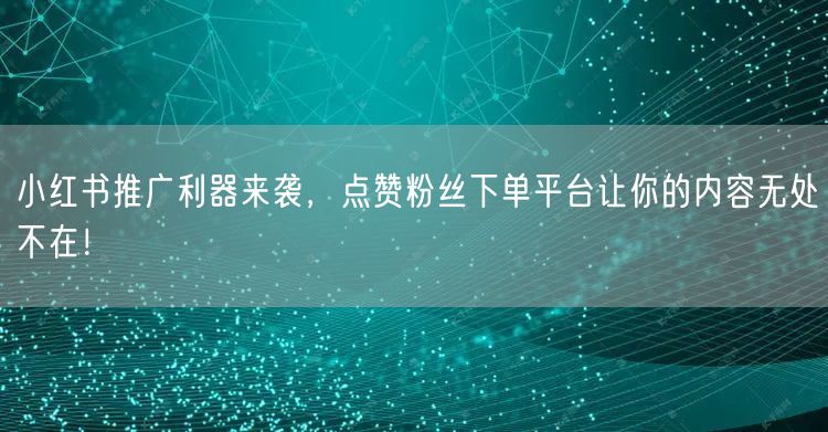 小红书推广利器来袭，点赞粉丝下单平台让你的内容无处不在！